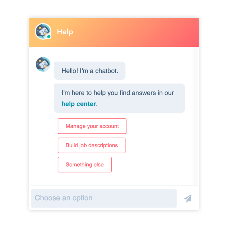 Screenshot of the support chatbot